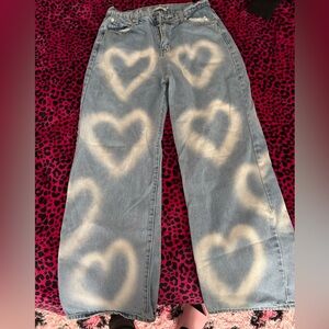 Adika Gray Heart Patterned Wide Leg Jeans